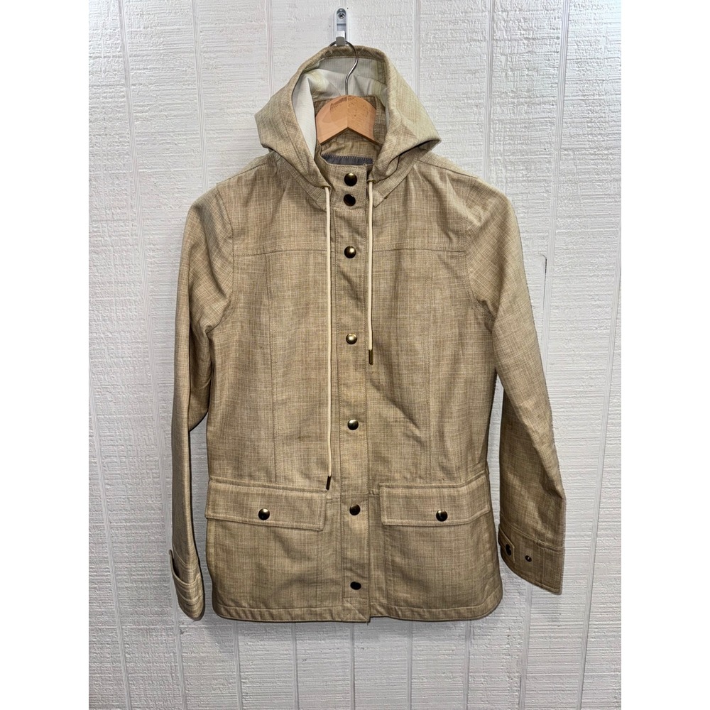Vineyard Vines Hooded Rain Jacket Women Tan Textured Field Coat XS